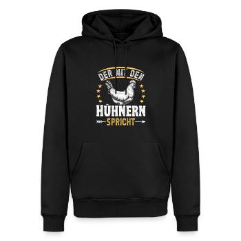Hühnerbauer Huhn Der mit den Hühnern spricht - Männer Premium Bio Hoodie - Schwarz - Vorne - Nico (187cm)