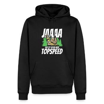 Rennschnecke Spruch Jaaa das ist schon Topspeed - Männer Premium Bio Hoodie - Schwarz - Vorne - Nico (187cm)