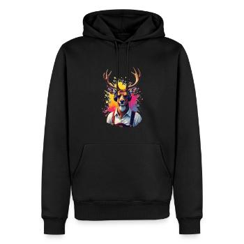 Fest Tracht Hirsch mit Kopfhörer Sonnenbrille - Männer Premium Bio Hoodie - Schwarz - Vorne - Nico (187cm)