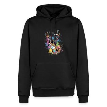Pop Art Hirsch mit Kopfhörer Sonnenbrille Fest - Männer Premium Bio Hoodie - Schwarz - Vorne - Nico (187cm)