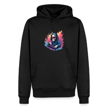 Crâne de DJ avec lunettes de soleil et casque en pop - Sweat à capuche Premium bio Homme - noir - Devant - Nico (187cm)