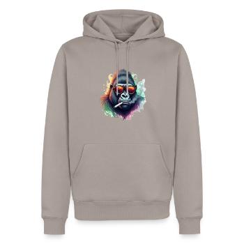 Gorilla mit Sonnenbrille Tier Motiv Kunst Hasen - Männer Premium Bio Hoodie - Taupe - Vorne - Nico (187cm)
