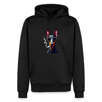 Doberman avec des lunettes de soleil motif animal fumant - Sweat à capuche Premium bio Homme - noir - Devant - Nico (187cm)