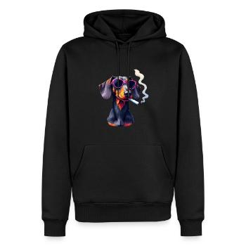 Dackel mit Sonnenbrille Tier Motiv rauchender - Männer Premium Bio Hoodie - Schwarz - Vorne - Nico (187cm)
