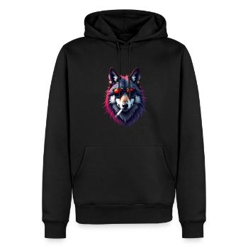 Loup avec des lunettes de soleil motif animal loup fumant - Sweat à capuche Premium bio Homme - noir - Devant - Nico (187cm)