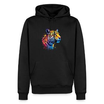 Leopard Bunte Kunst Kunstwerk Tier Motiv Leoparden - Männer Premium Bio Hoodie - Schwarz - Vorne - Nico (187cm)