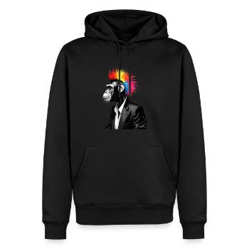 Chimpanzé punk motif animal drôle singe - Sweat à capuche Premium bio Homme - noir - Devant - Nico (187cm)