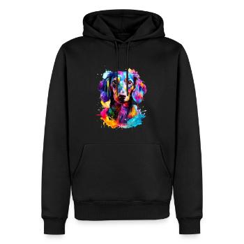 Chien teckel peint - Sweat à capuche Premium bio Homme - noir - Devant - Nico (187cm)