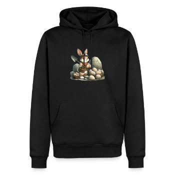 Easter Bunny as Archaeologist with Eggs - Men’s Premium Organic Hoodie - black - Front - Nico (187cm)