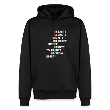 Démocratie, Termes, Respect, Tolérance - Sweat à capuche Premium bio Homme - noir - Devant - Nico (187cm)