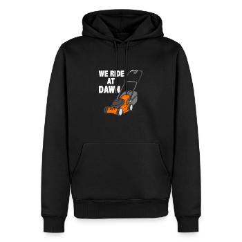 We Ride At Dawn Landscaper Humor - Men’s Premium Organic Hoodie - black - Front - Nico (187cm)