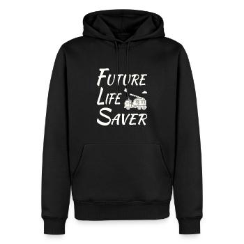 Future Life Saver mit Feuerwehrauto - Männer Premium Bio Hoodie - Schwarz - Vorne - Nico (187cm)
