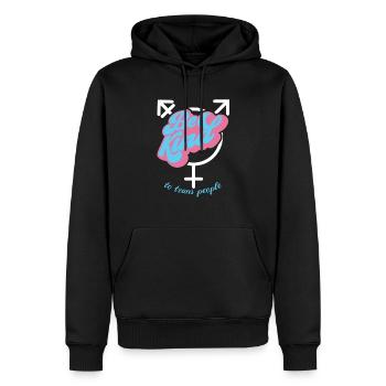 Be kind to trans people - Men’s Premium Organic Hoodie - black - Front - Nico (187cm)