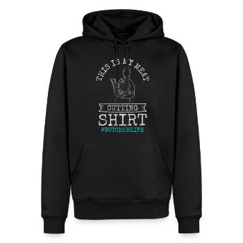 Bœuf boucher - Sweat à capuche Premium bio Homme - noir - Devant - Nico (187cm)
