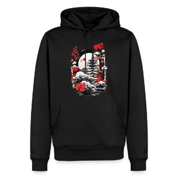 Dojo de fleurs de montagne japonaises - Sweat à capuche Premium bio Homme - noir - Devant - Nico (187cm)