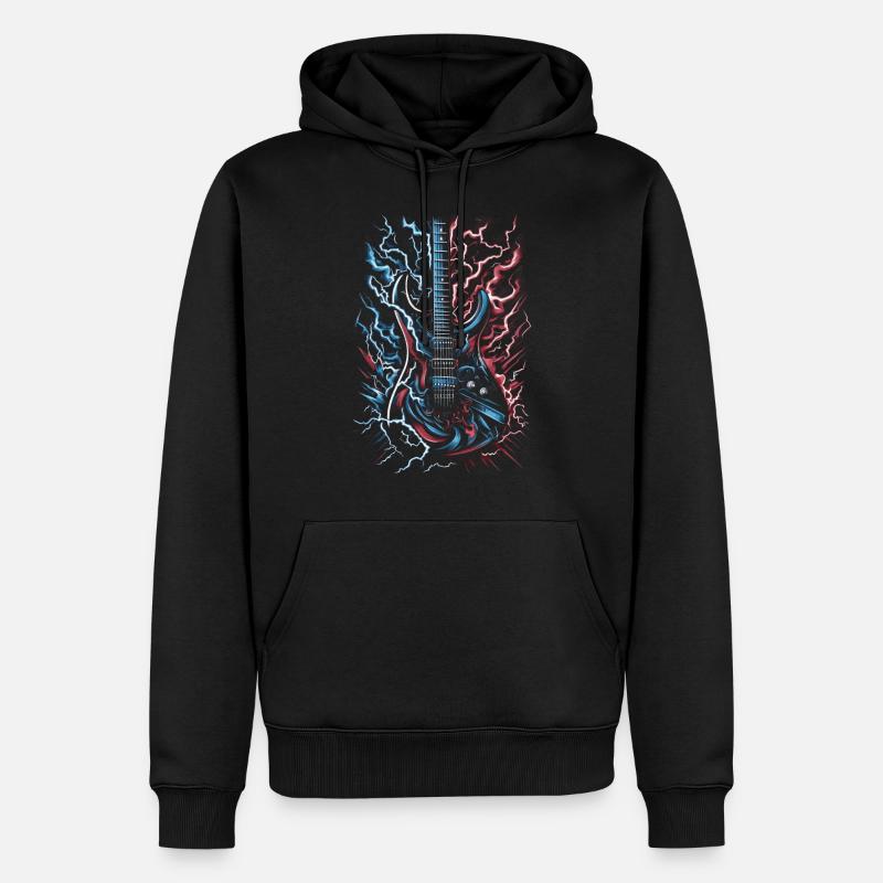 Guitare électrique avec éclairs - Sweat à capuche Premium bio Homme - noir