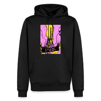 Paris France City Skyline Tour Eiffel Vintage - Sweat à capuche Premium bio Homme - noir - Devant - Nico (187cm)
