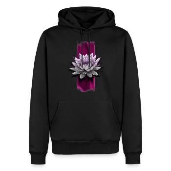 Floraison rougissante : fleur de lotus rose - Sweat à capuche Premium bio Homme - noir - Devant - Nico (187cm)