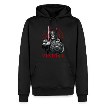 Valhalla Vikings with Sword, Shield and Runes - Men’s Premium Organic Hoodie - black - Front - Nico (187cm)