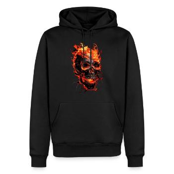 Crâne Flammes Crâne Feu Squelette Motard - Sweat à capuche Premium bio Homme - noir - Devant - Nico (187cm)