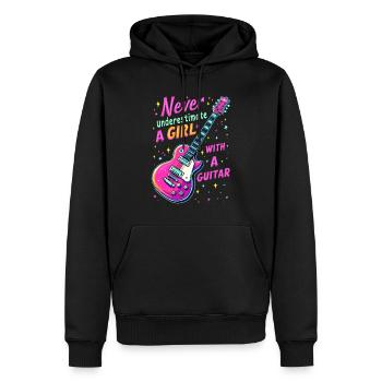Fille avec guitare - Sweat à capuche Premium bio Homme - noir - Devant - Nico (187cm)