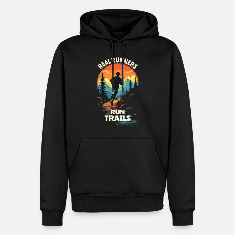 Echte Läufer laufen Trails - Trail Running - Männer Premium Bio Hoodie - Schwarz