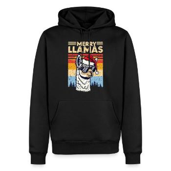 Cooler Lama mit Sonnenbrille und Weihnachtsmütze - Männer Premium Bio Hoodie - Schwarz - Vorne - Nico (187cm)
