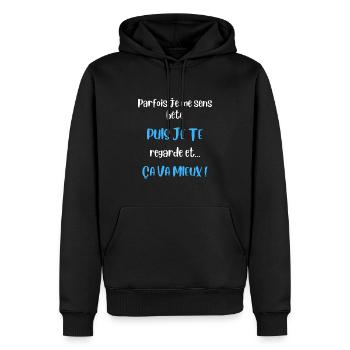 Citation humoristique parfois je me sens bête - Sweat à capuche Premium bio Homme - noir - Devant - Nico (187cm)