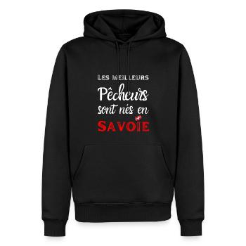 Les meilleurs pêcheurs sont nés en Savoie, humour - Sweat à capuche Premium bio Homme - noir - Devant - Nico (187cm)
