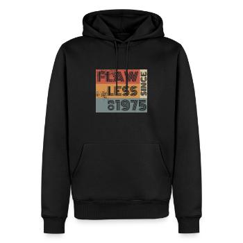 50ème Anniversaire Sans défaut depuis 03/1975 - Sweat à capuche Premium bio Homme - noir - Devant - Nico (187cm)