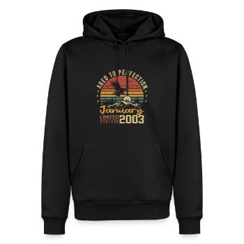 Janvier 2003 Rétro Anniversaire Vintage Cadeau - Sweat à capuche Premium bio Homme - noir - Devant - Nico (187cm)