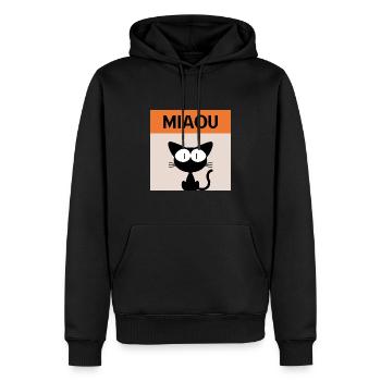 MIAOU CHAT - Sweat à capuche Premium bio Homme - noir - Devant - Nico (187cm)