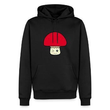 Kawaii Pilz cute rot mit Gesicht - Männer Premium Bio Hoodie - Schwarz - Vorne - Nico (187cm)