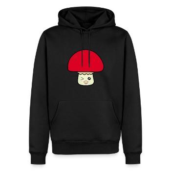 Champignon kawaii mignon rouge avec visage - Sweat à capuche Premium bio Homme - noir - Devant - Nico (187cm)