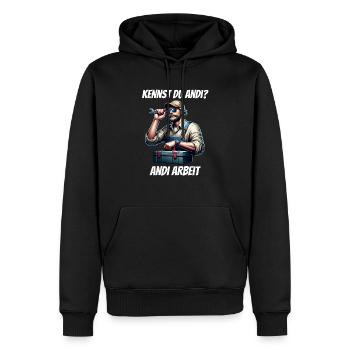 Kennst du Andi An die Arbeit - Männer Premium Bio Hoodie - Schwarz - Vorne - Nico (187cm)