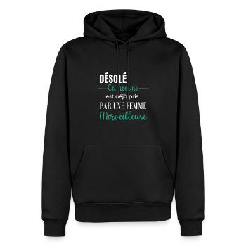 Désolé cet homme est déjà pris par une femme - Sweat à capuche Premium bio Homme - noir - Devant - Nico (187cm)