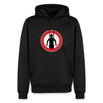 Vorsicht Achtung - bin Pleite - abgebrannt - Männer Premium Bio Hoodie - Schwarz - Vorne - Nico (187cm)