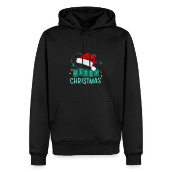 JOYEUX NOËL + Chapeau de Père Noël - Sweat à capuche Premium bio Homme - noir - Devant - Nico (187cm)