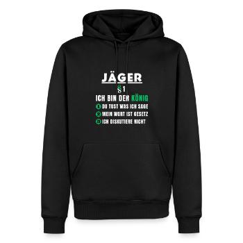 Cadeau de chasseur - Je suis le roi - Sweat à capuche Premium bio Homme - noir - Devant - Nico (187cm)