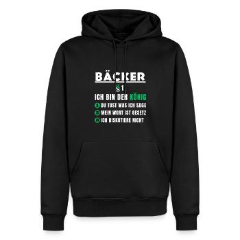 Cadeau de boulanger - je suis le roi - Sweat à capuche Premium bio Homme - noir - Devant - Nico (187cm)
