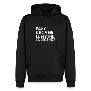 Papy l' homme le mythe la légende cadeau Papy - Sweat à capuche Premium bio Homme - noir - Devant - Nico (187cm)
