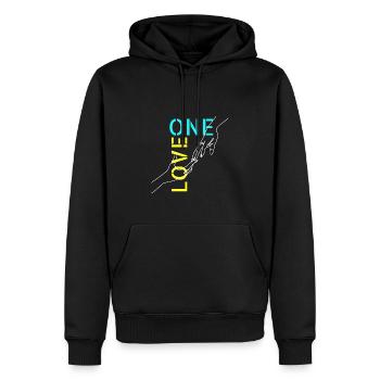 1 Love Design als Zeichen der Solidarität - Männer Premium Bio Hoodie - Schwarz - Vorne - Nico (187cm)