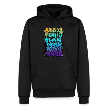GRAFFITI-ALPHABET - Männer Premium Bio Hoodie - Schwarz - Vorne - Nico (187cm)