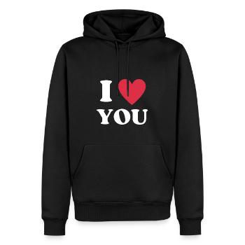 Je t’aime Les gens aiment - Sweat à capuche Premium bio Homme - noir - Devant - Nico (187cm)