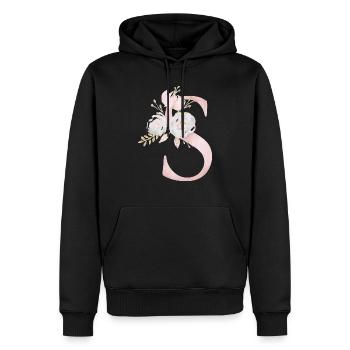 Lettre S avec des fleurs - Sweat à capuche Premium bio Homme - noir - Devant - Nico (187cm)