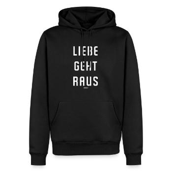 Liebe geht raus - Weiß - Männer Premium Bio Hoodie - Schwarz - Vorne - Nico (187cm)