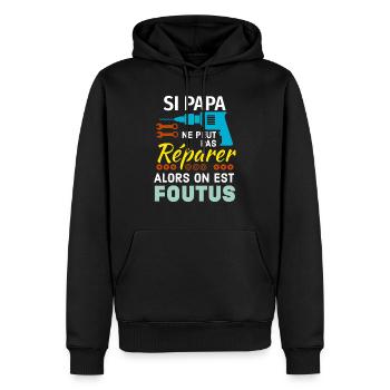 Papa réparateur - Sweat à capuche Premium bio Homme - noir - Devant - Nico (187cm)