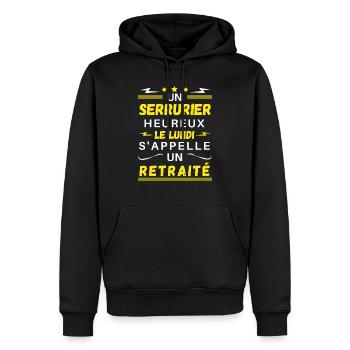 Un serrurier heureux le lundi s'appelle retraité - Sweat à capuche Premium bio Homme - noir - Devant - Nico (187cm)