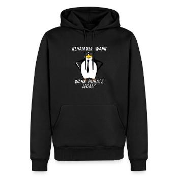 NEHAMMER wann bubatz legal? - Männer Premium Bio Hoodie - Schwarz - Vorne - Nico (187cm)