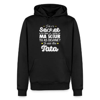Secret / je vais être tata / future tata - Sweat à capuche Premium bio Homme - noir - Devant - Nico (187cm)
